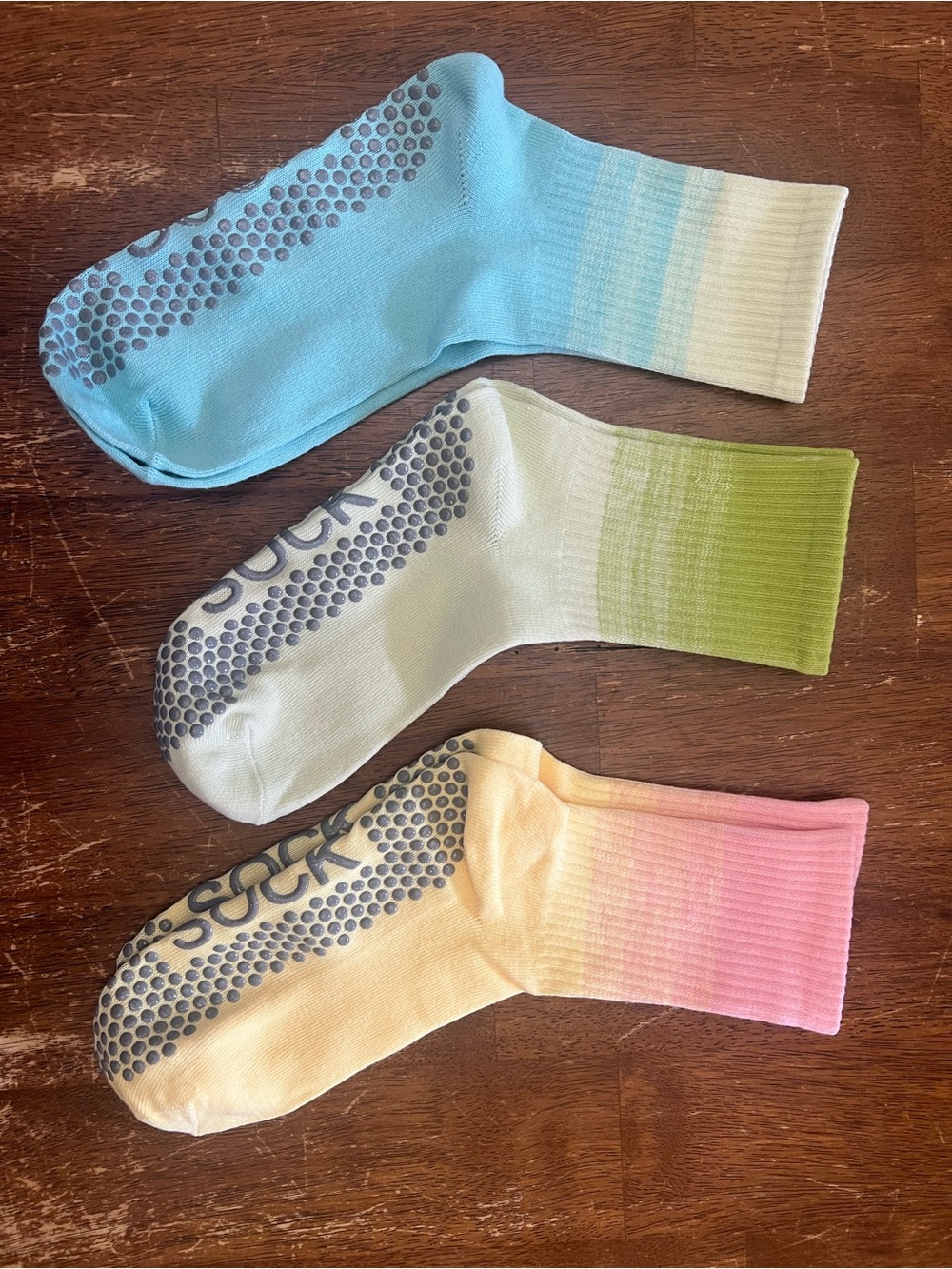 Grippy Socks Set - Pastel Blue, Green & Pink Gradient Ombré Women’s